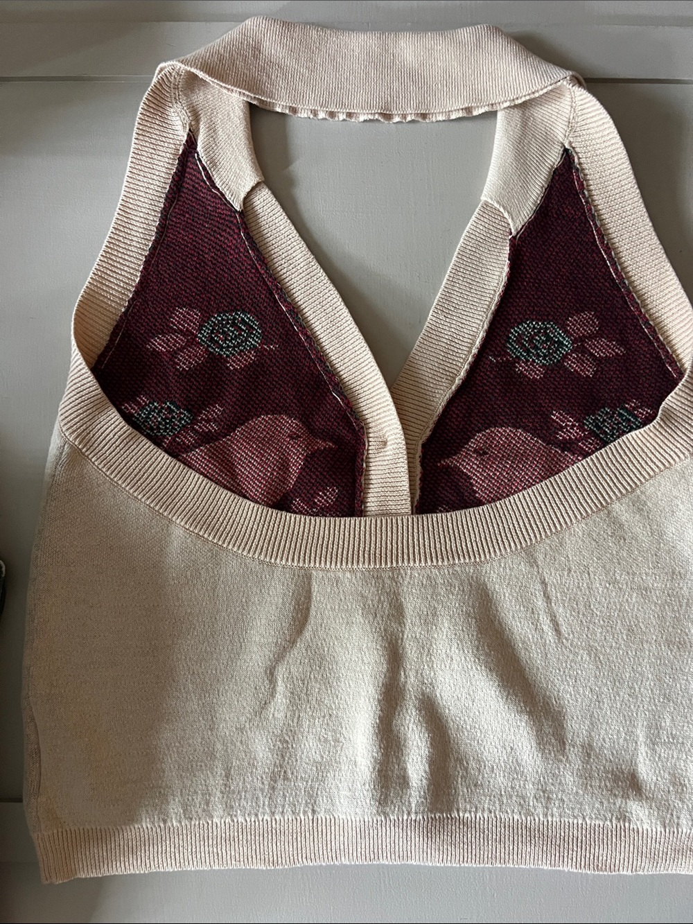 OxKnit Vintage-Inspired Cream Knit Button-Up Sweater Vest with Rose & Bird Motif - Picture 6 of 6